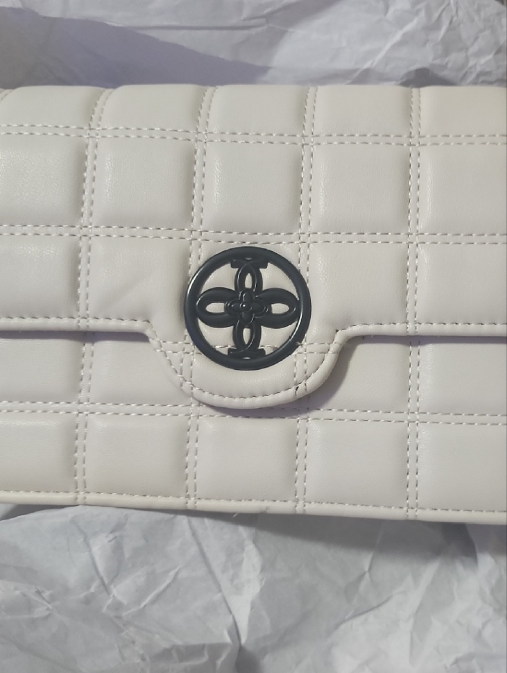 Quilted Cteam Shoulder Bag with Black Emblem
